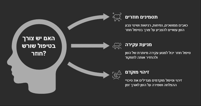 אינפוגרפיקה על הצורך בטיפול שורש חוזר – סימנים, מניעת עקירה וזיהוי מוקדם